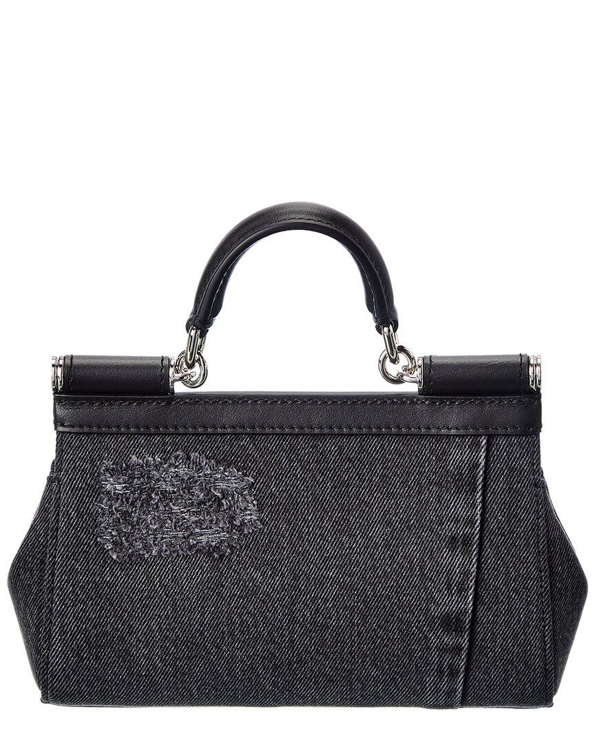 Dolce & Gabbana Sicily Small Patchwork Denim Shoulder Bag in Black