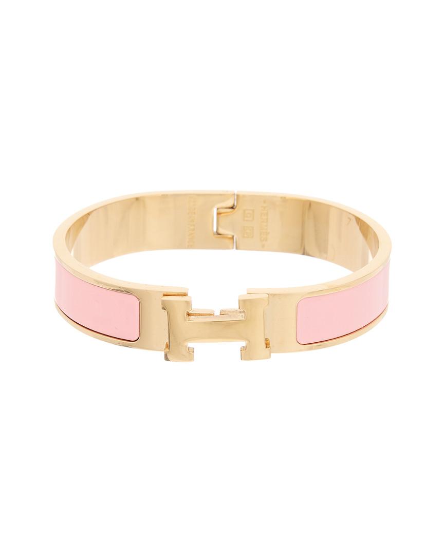Hermès Gold-tone & Light Pink Enamel Clic Clac H Bracelet | Lyst