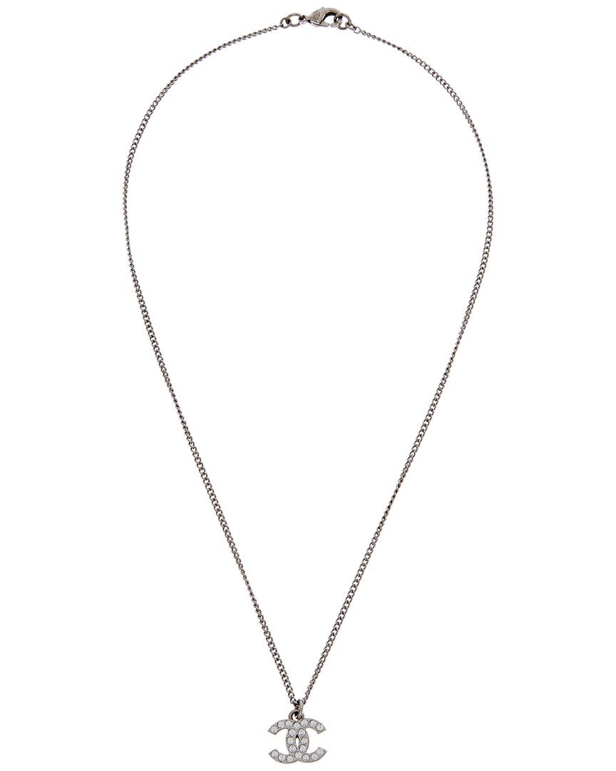 Chanel Cc Crystal Silver Tone Pendant Necklace in Metallic | Lyst