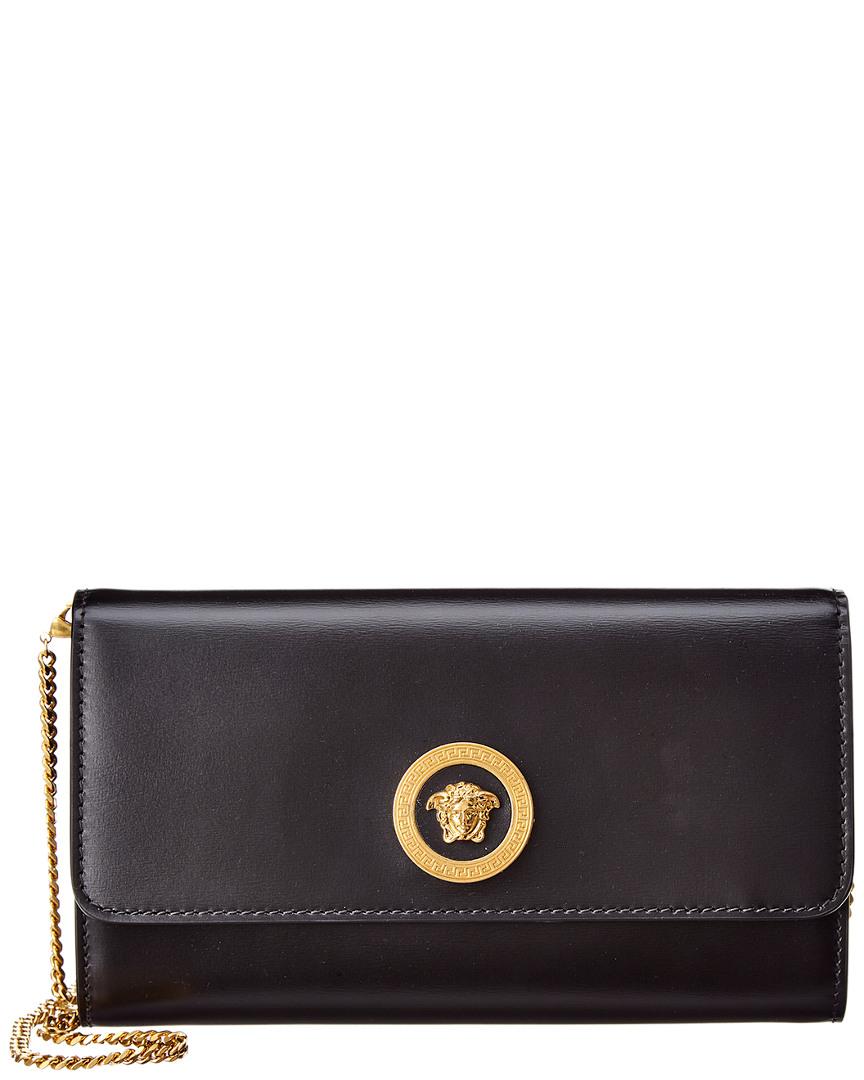 Versace Medusa Leather Wallet On Chain in Black | Lyst