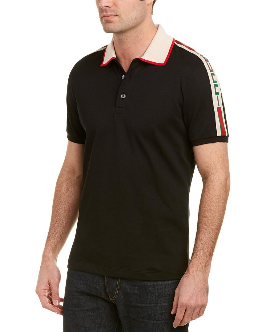 Gucci Stripe Cotton Polo Shirt in Black for Men | Lyst