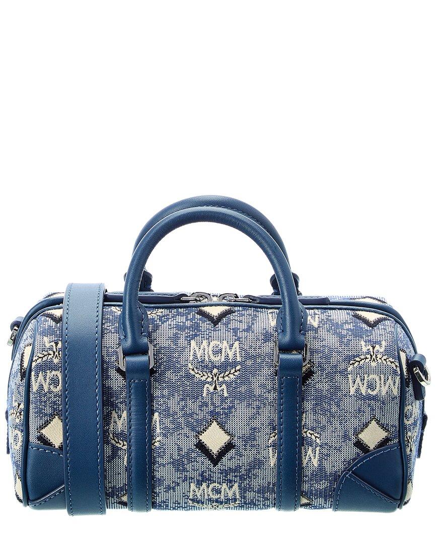 MCM Boston Mini Vintage Jacquard Logo Fabric Satchel Crossbody Handbag