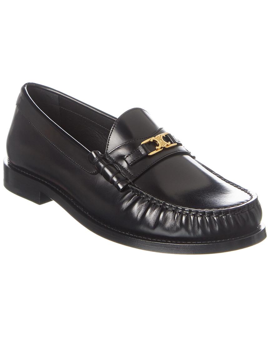 Celine Luco Triomphe Leather Loafer in Black - Lyst