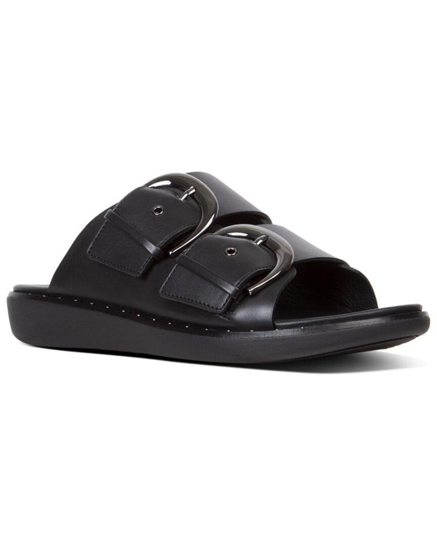 Fitflop Buckleup Embellished Leather Slide Sandal in Black | Lyst