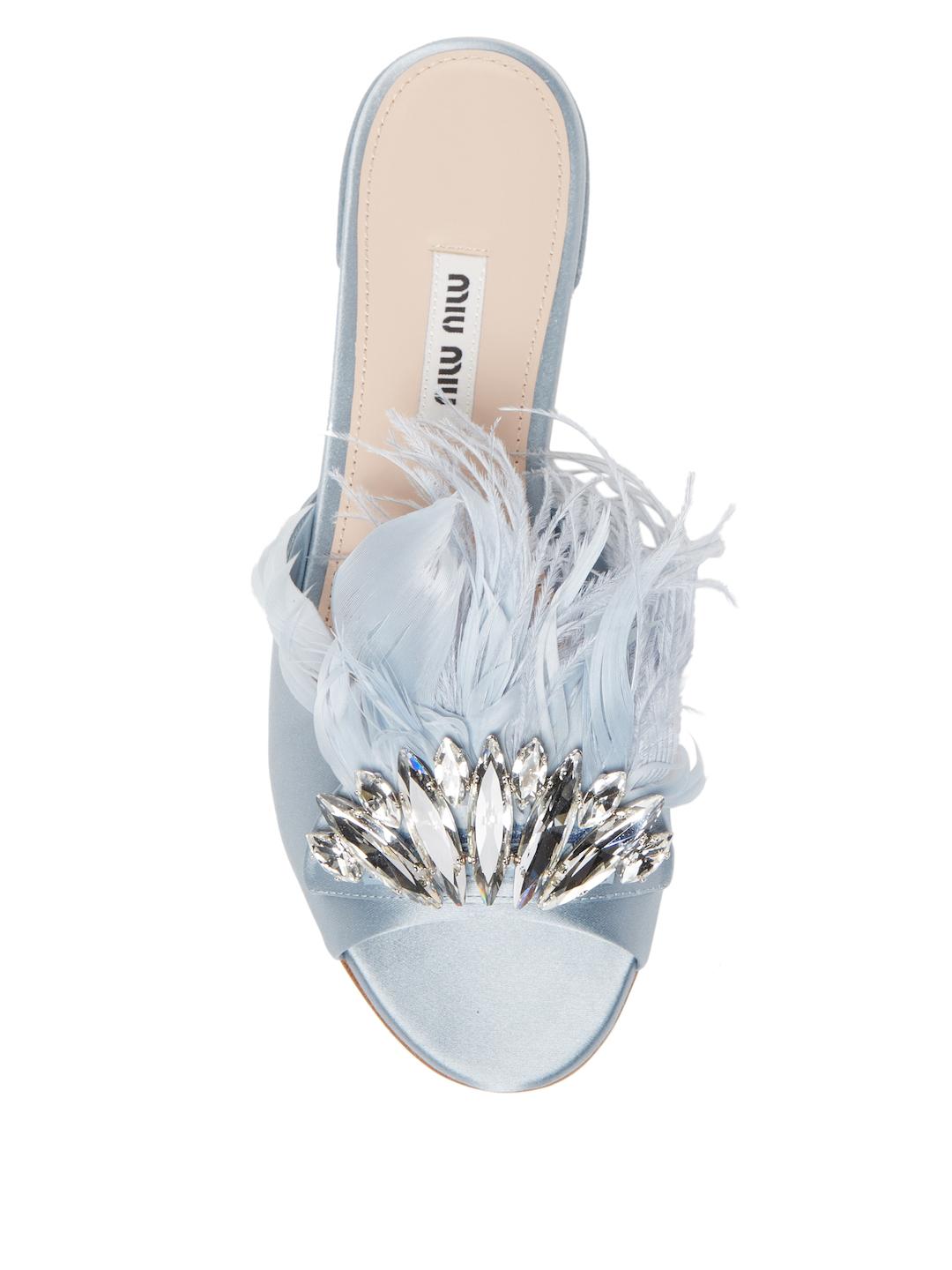 Miu Miu Feather Slip-on Sandal in Blue | Lyst