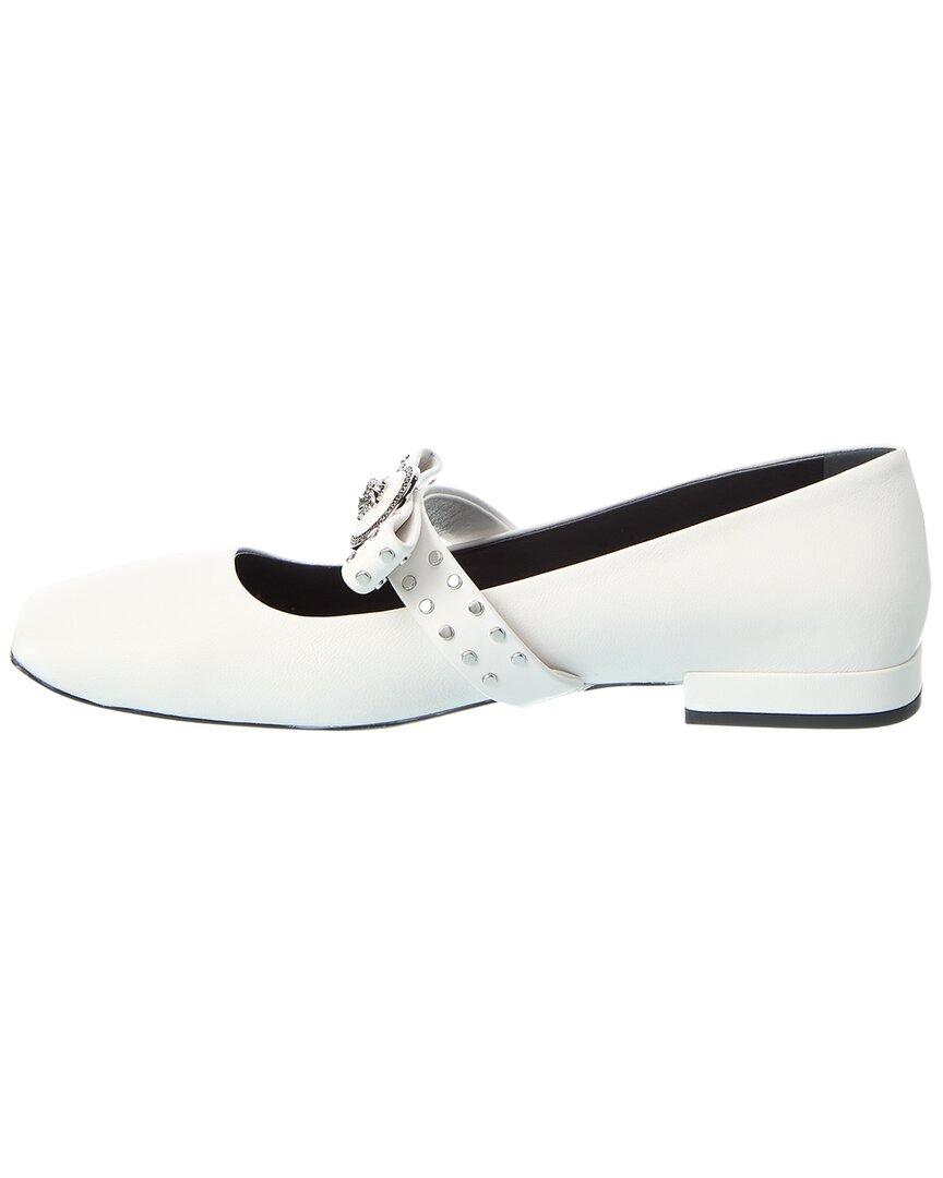 Versace Leather Ballerina Flat in White Lyst