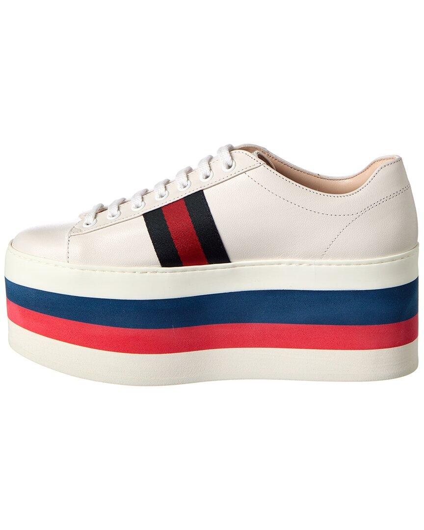 Gucci Peggy Leather Platform Sneaker in White | Lyst