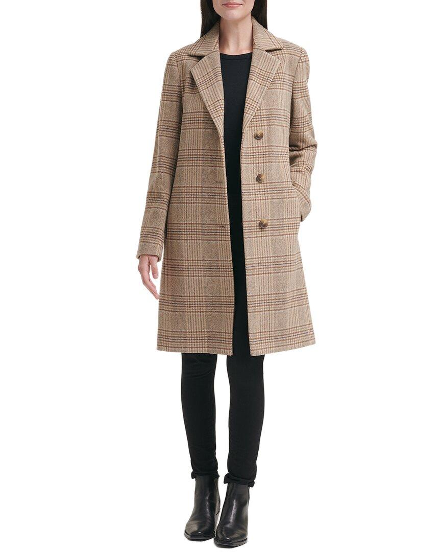 DKNY Wear Plaid Wool-blend Medium Coat in Natural | Lyst
