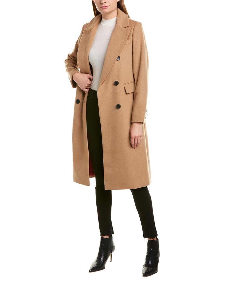 French Connection Long Double-breasted Wool-blend Coat in Brown - Lyst