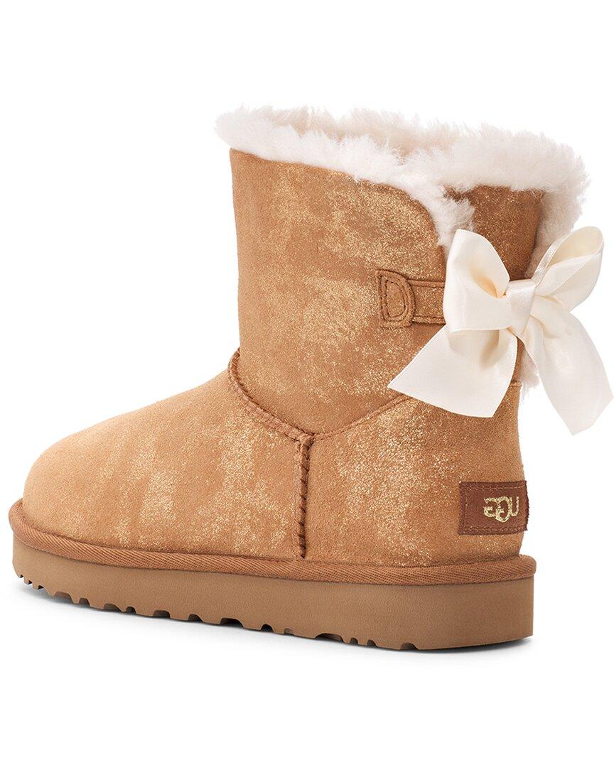 UGG Mini Bailey Bow Glimmer Suede Boot in Chestnut (Brown) | Lyst