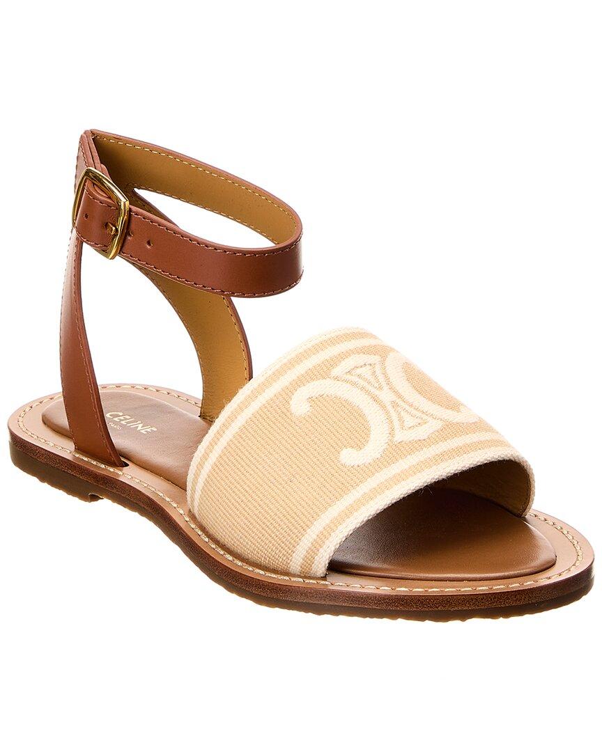 Celine Lympia Canvas & Leather Sandal in Brown | Lyst