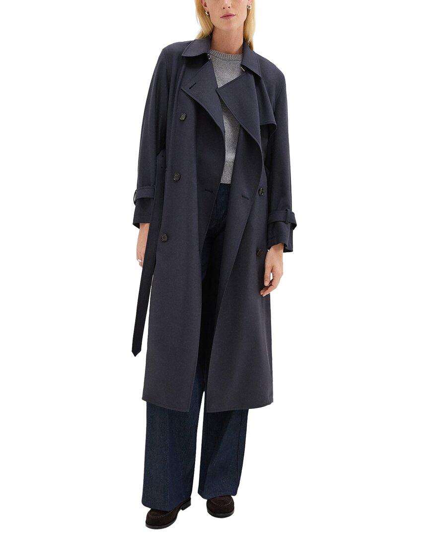 Theory Navy Trench Coat Theory Relaxed Wool-Blend Trench Coat In