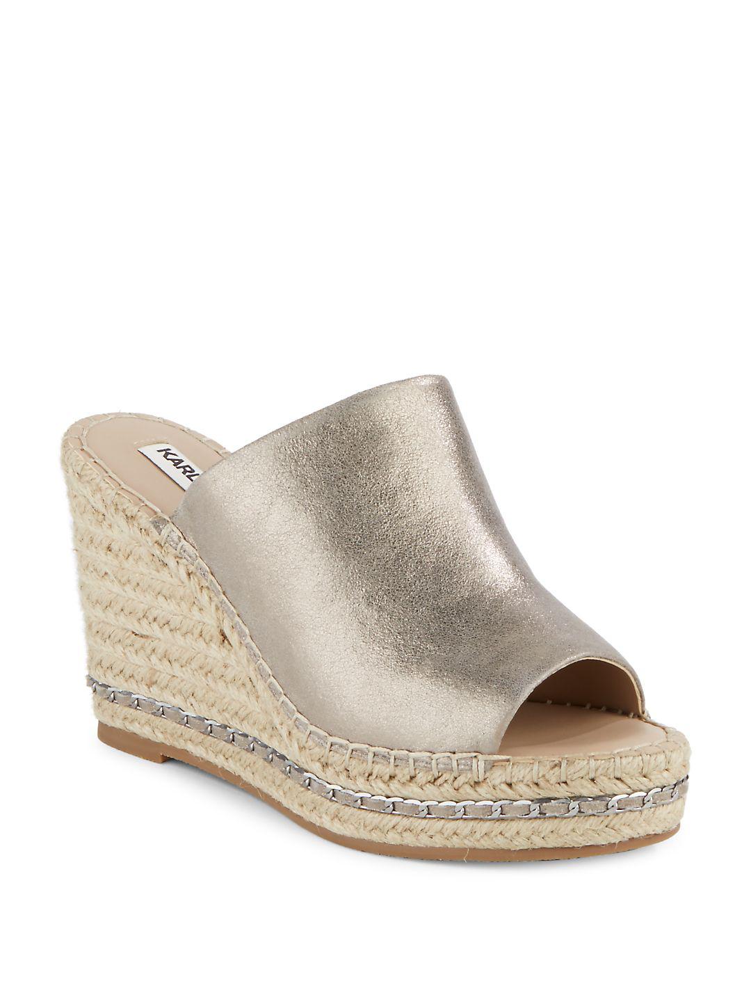karl lagerfeld paris carin leather espadrille wedge sandals