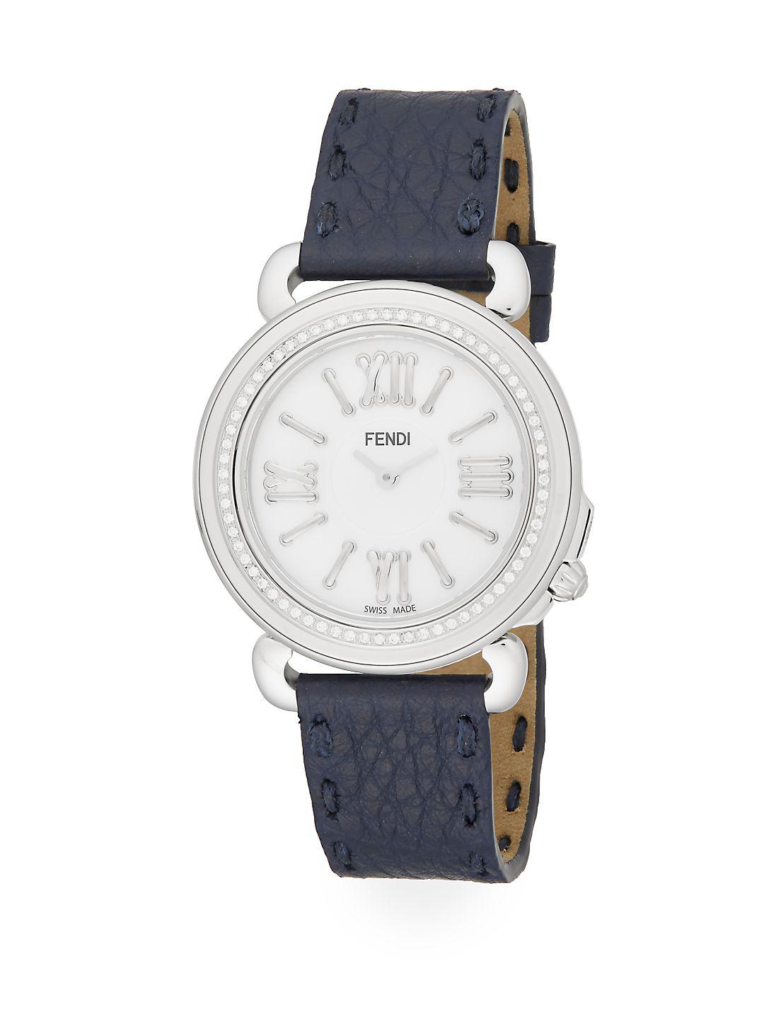 Fendi Selleria Diamond, Mother-of-pearl, Stainless Steel & Leather ...