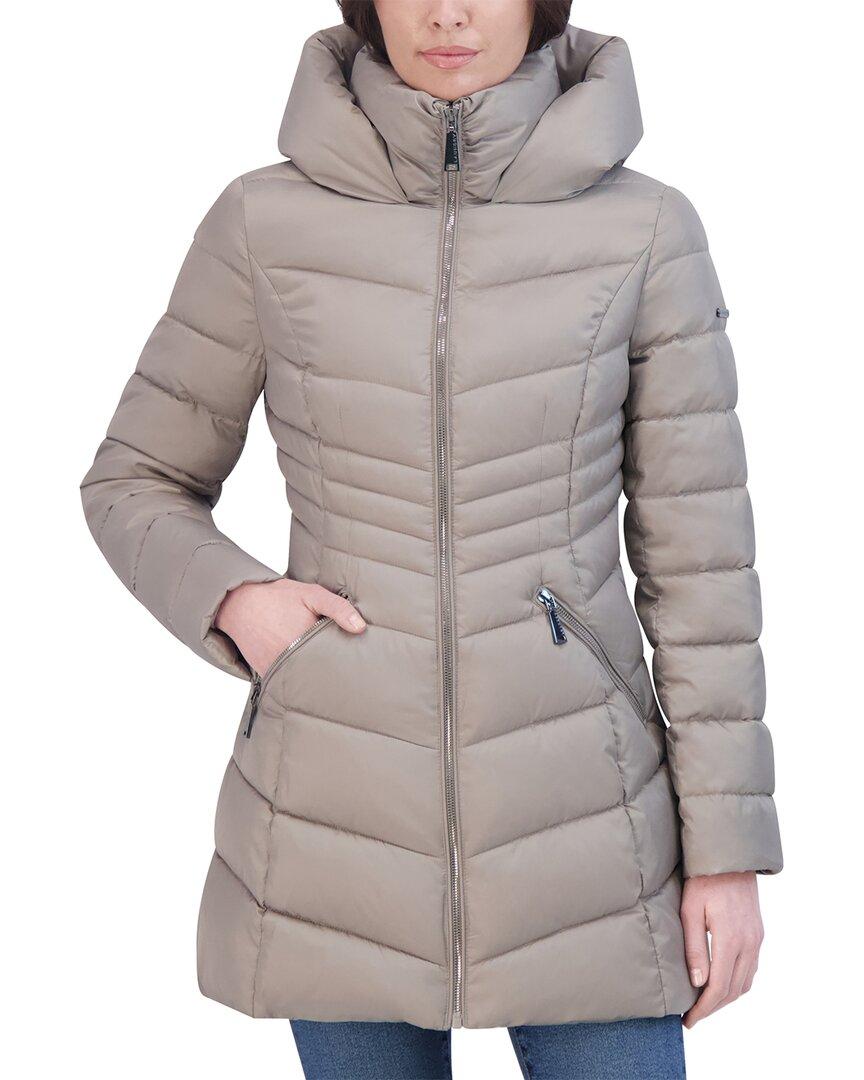 Collar Laundry Down Coat Laundry By Shelli Segal Black Satin Down