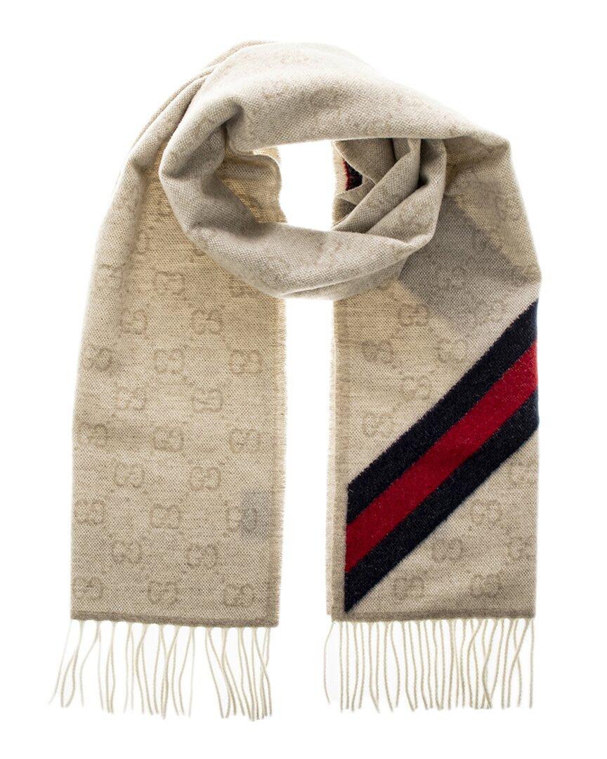 Gucci GG Web Nikky Wool Scarf in Natural | Lyst