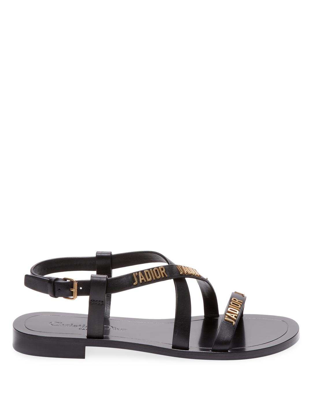 Dior Leather Flat Sandal in Black | Lyst