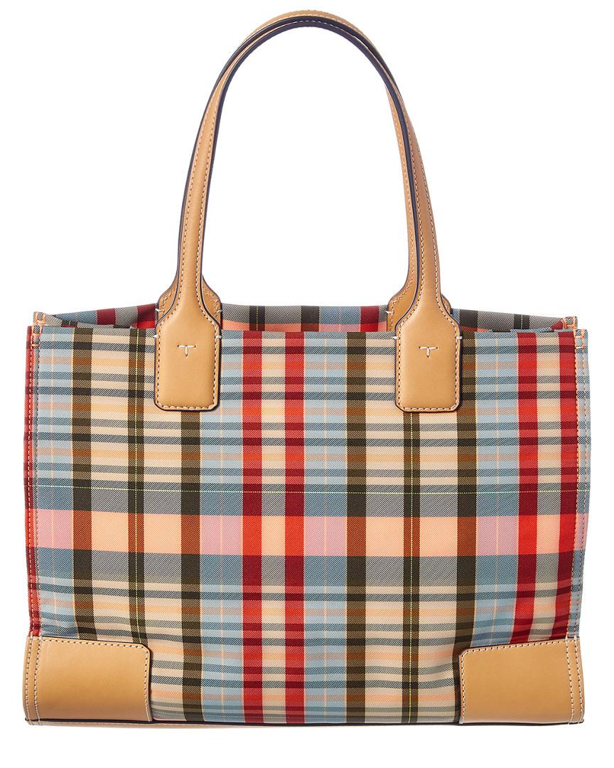tory burch plaid tote