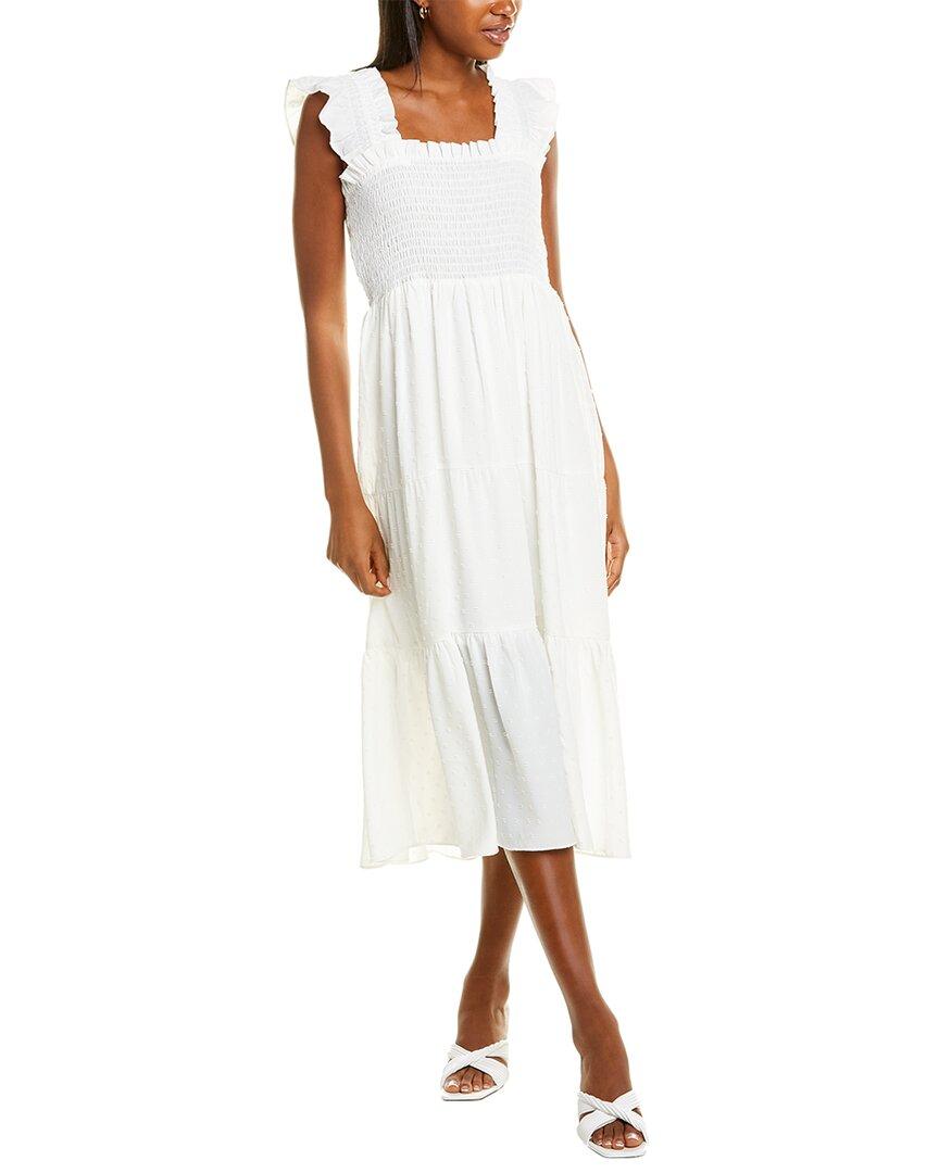 London Times Smocked Tiered Midi Dress in White | Lyst