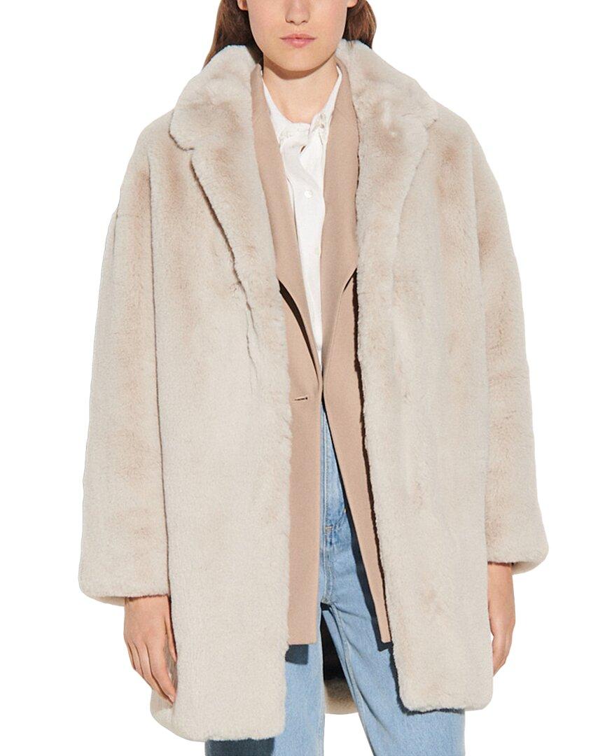 Sandro Faux Fur Coat in Natural Lyst