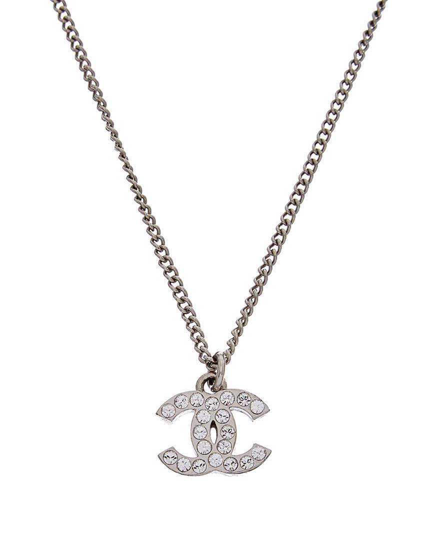 Chanel Cc Crystal Silver Tone Pendant Necklace in Metallic | Lyst