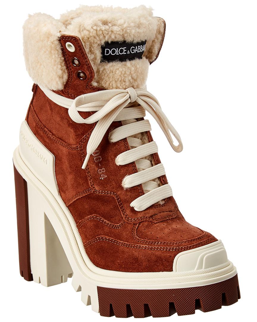 Dolce Gabbana Trekking Shearling Suede Bootie in Brown Lyst