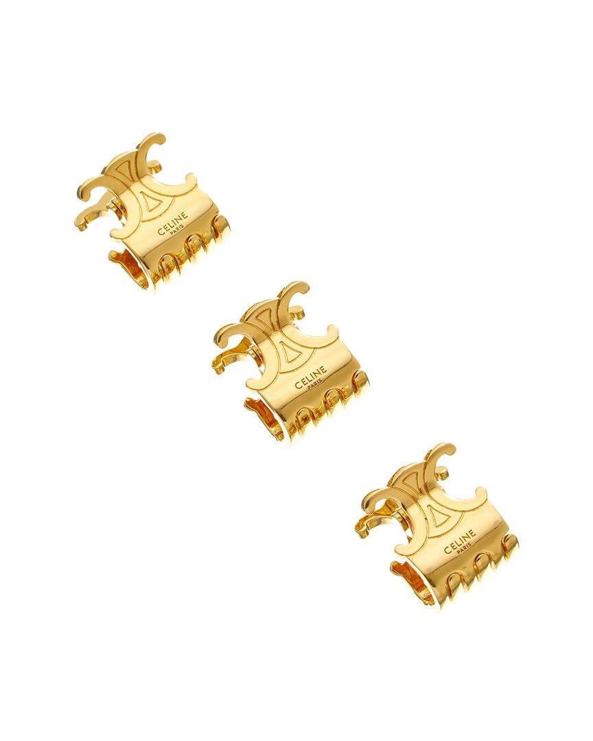 【CELINE】直営/正規店 TRIOMPHE SET OF 3 MINI HAIR CLAWS CELINE SET OF 3 MINI HAIR CLAWS IN BRASS WITH RHODIUM FINISH