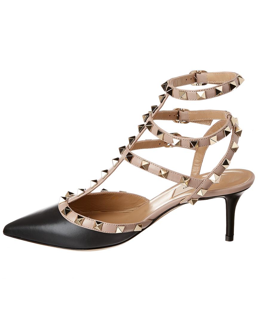 Valentino Rockstud Caged 65 Leather Ankle Strap Pump in Black - Lyst
