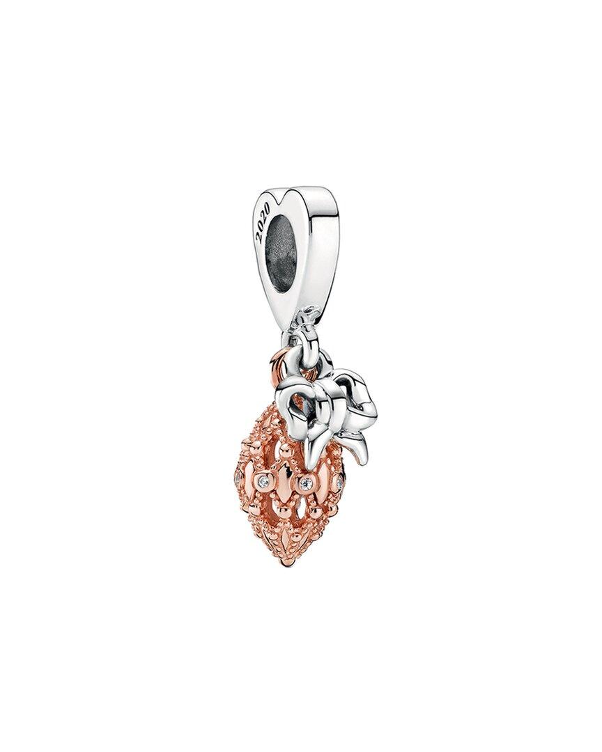 PANDORA Moments 14k Rose Gold Vermeil Cz Christmas Ornament & Bow Charm in  White
