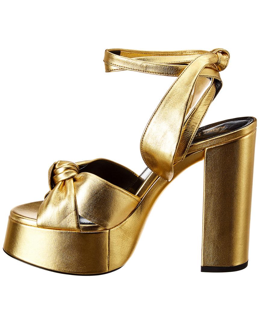 【Saint Laurent】送料/関税込 KNOT PLATFORM SANDAL HEELS SAINT LAURENT Bianca Knotted Lip-Print Platform Sandals in