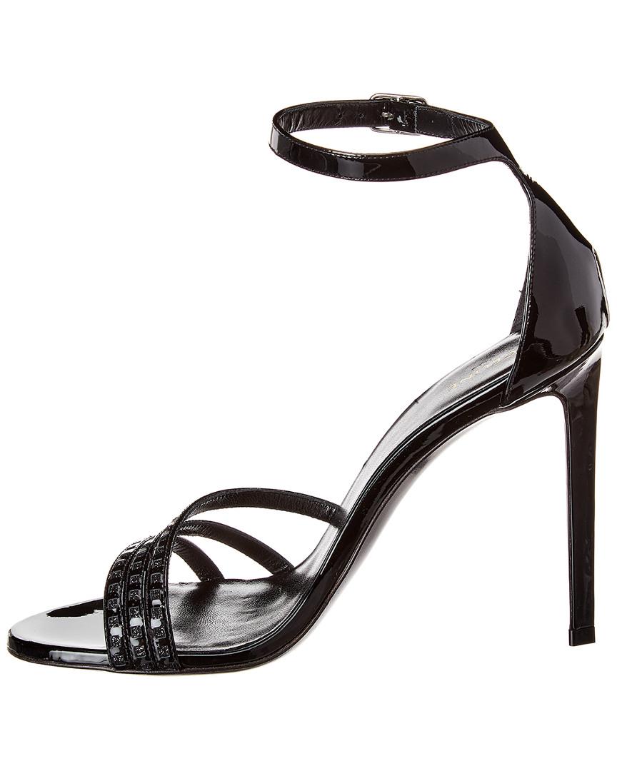 Celine Leather Sharp Patent Sandal in Black - Lyst