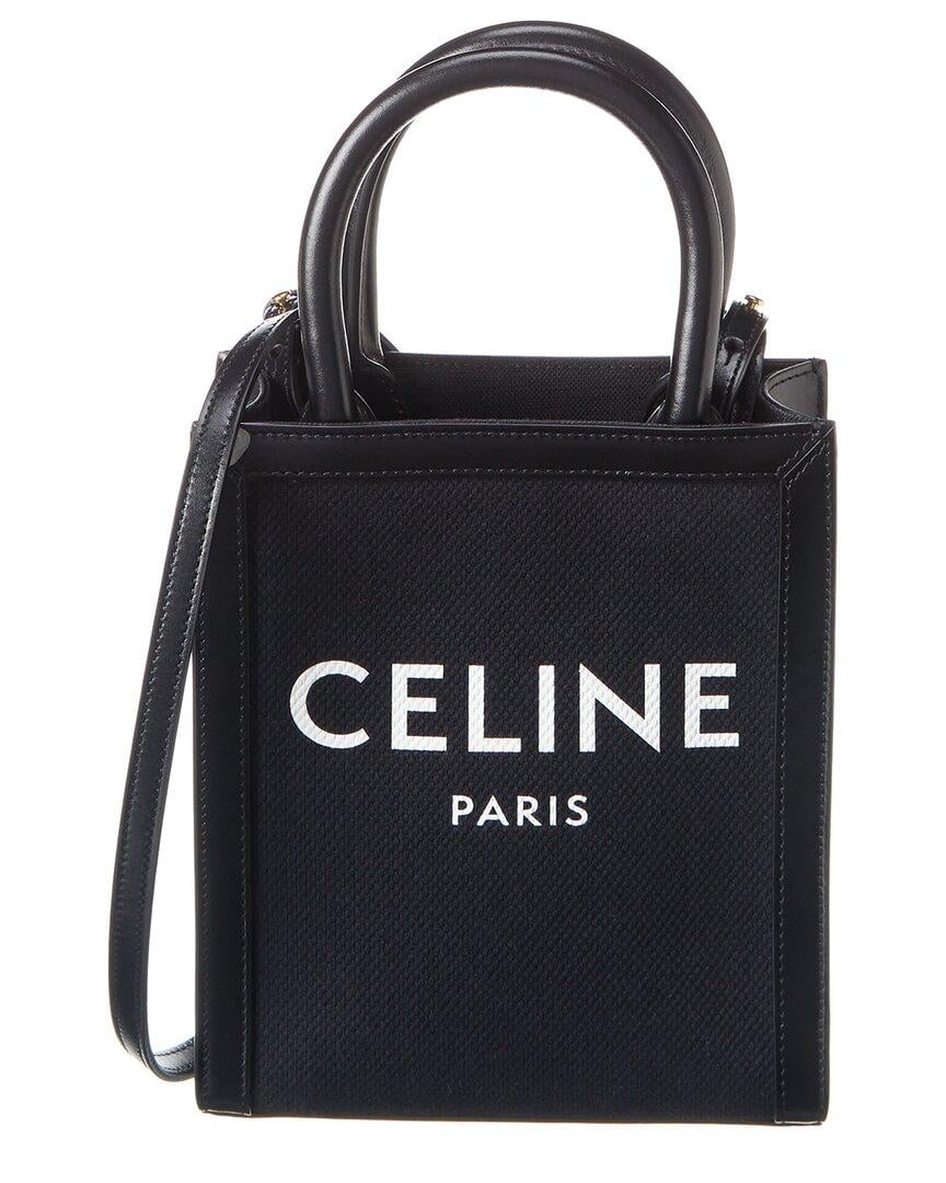 Celine Mini Vertical Cabas Canvas & Leather Tote in Black - Lyst