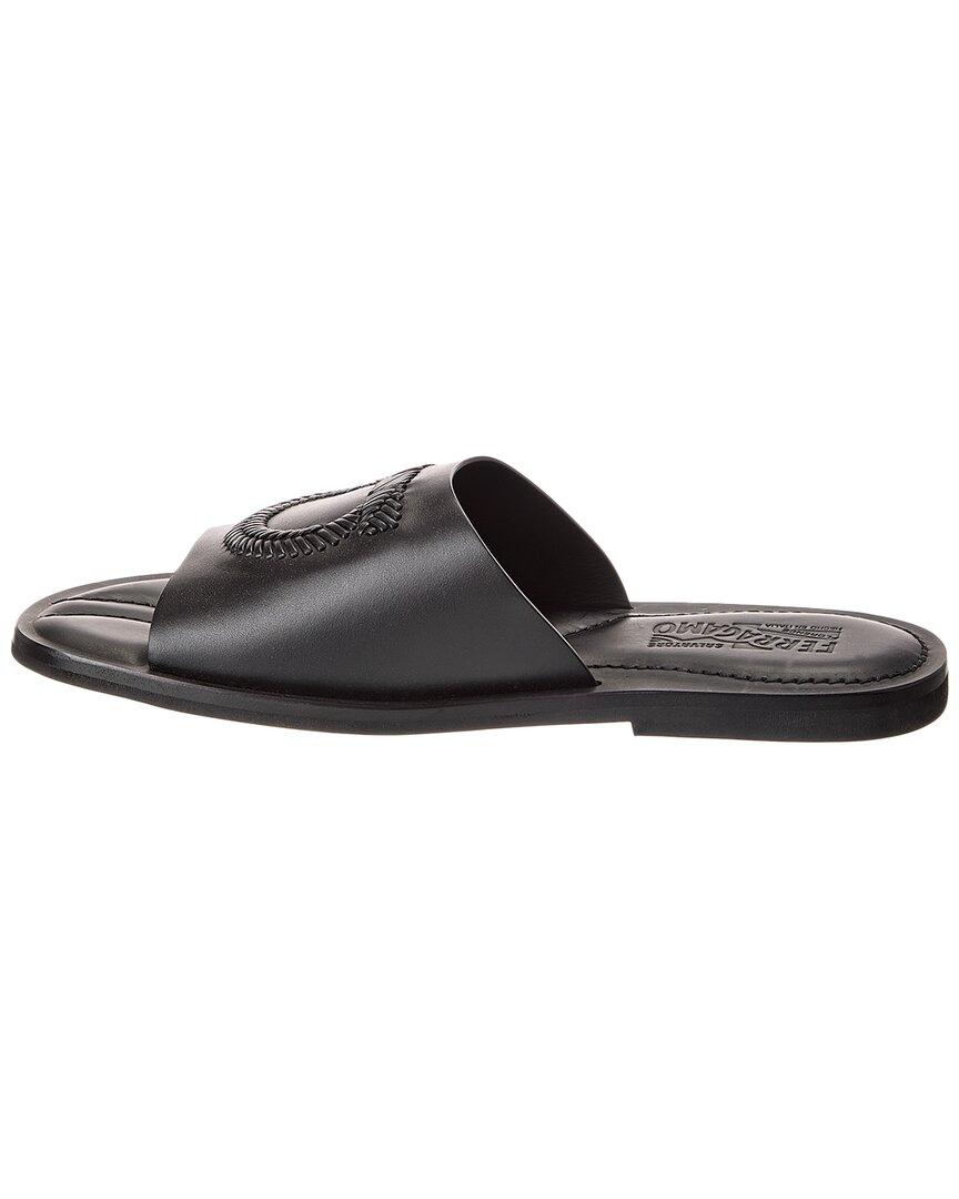 Salvatore Ferragamo Lionel Black Leather Slide Sandals Ferragamo Lionel Whipstitched Leather Slides In Black | ModeSens main image 3