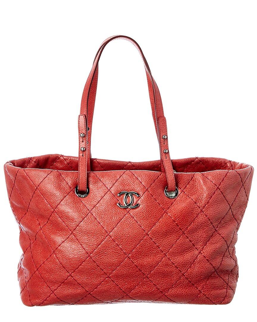 Chanel Red Quilted Caviar Leather On The Road Tote