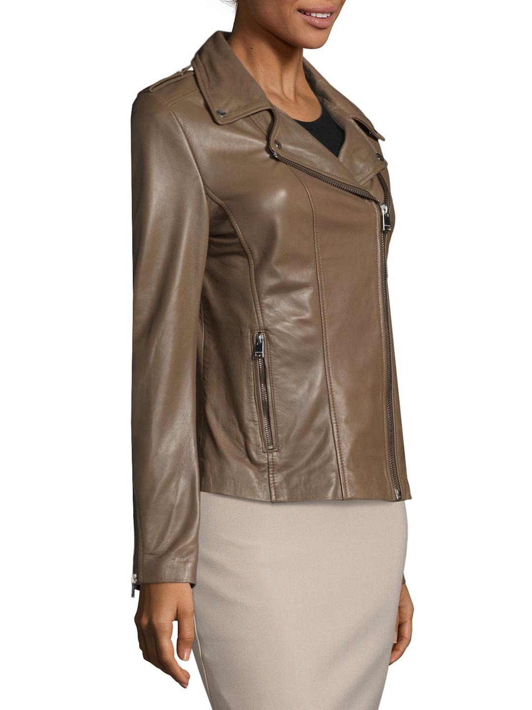 Lyst Lamarque Terri Lambskin Leather Motorcycle Jacket In Brown Gallery