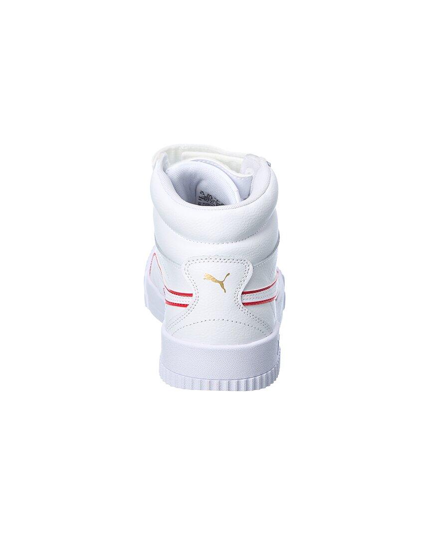 PUMA Carina Mid Logo Block Leather Sneaker in White | Lyst