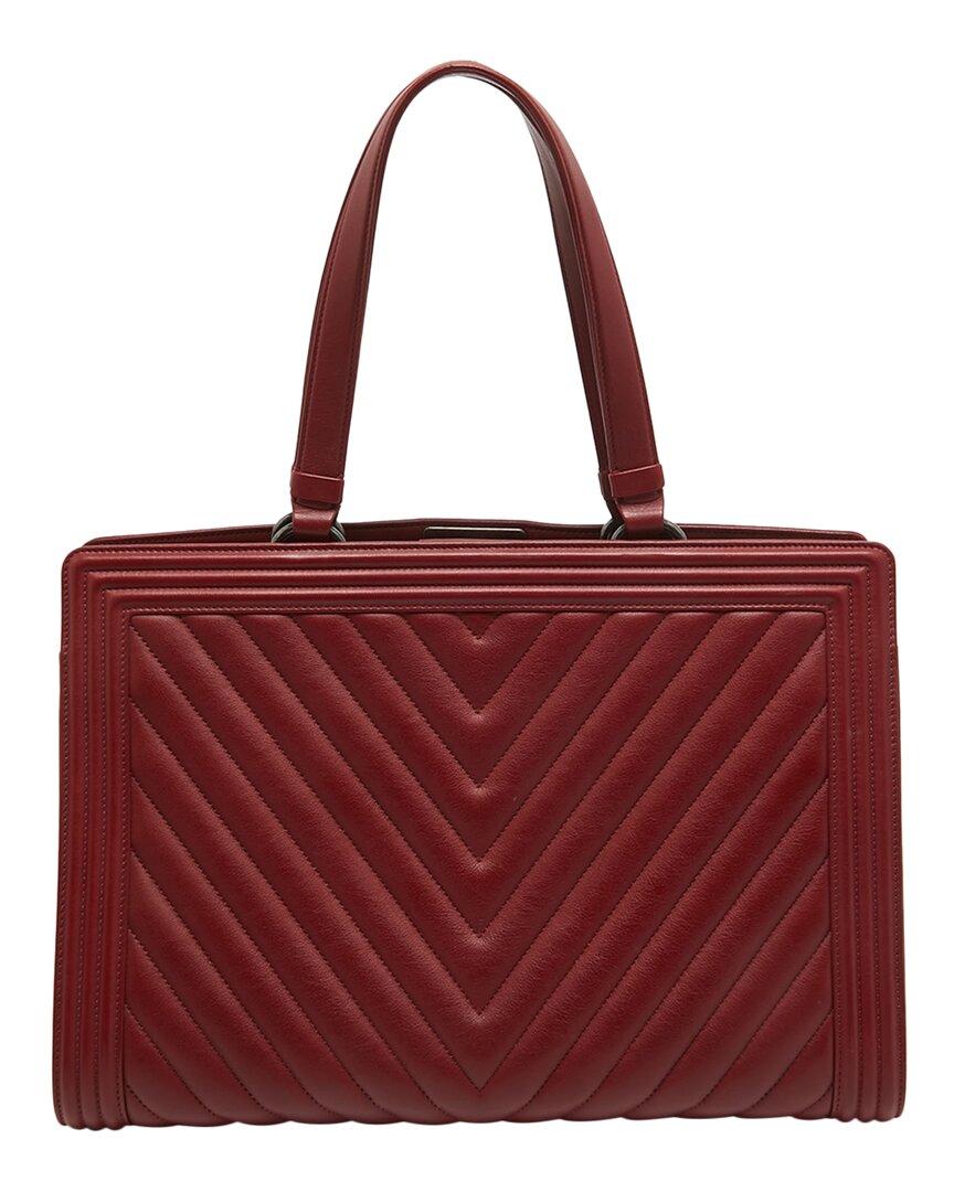 Chanel Quilted Chevron Leather Shopper Tote in Red Lyst UK