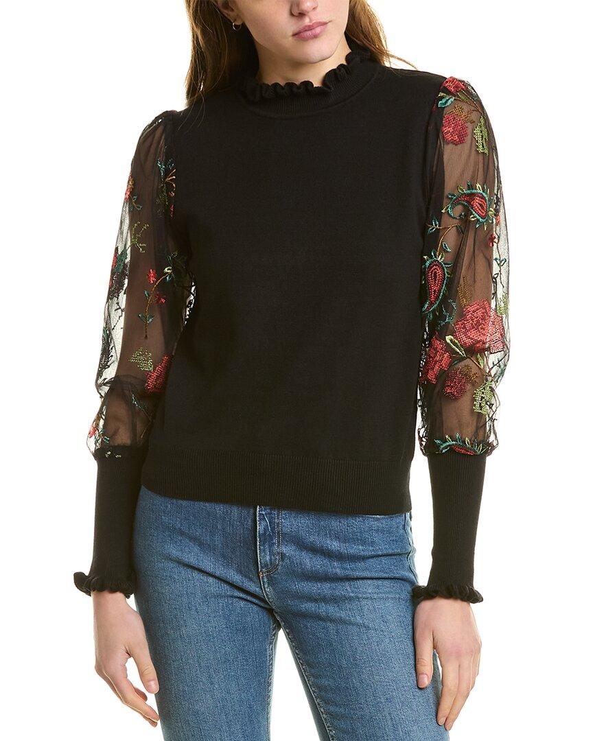 Gracia Sheer Sleeve Top in Black Lyst
