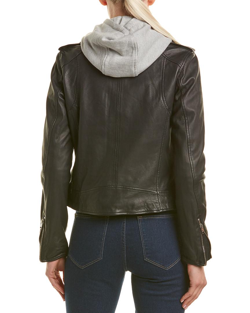 lamarque leather hooded jacket