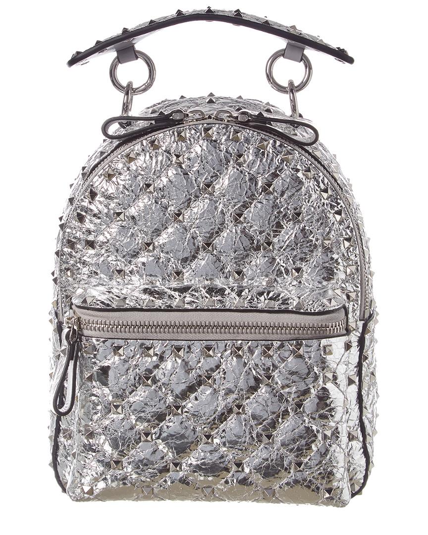 silver backpack leather