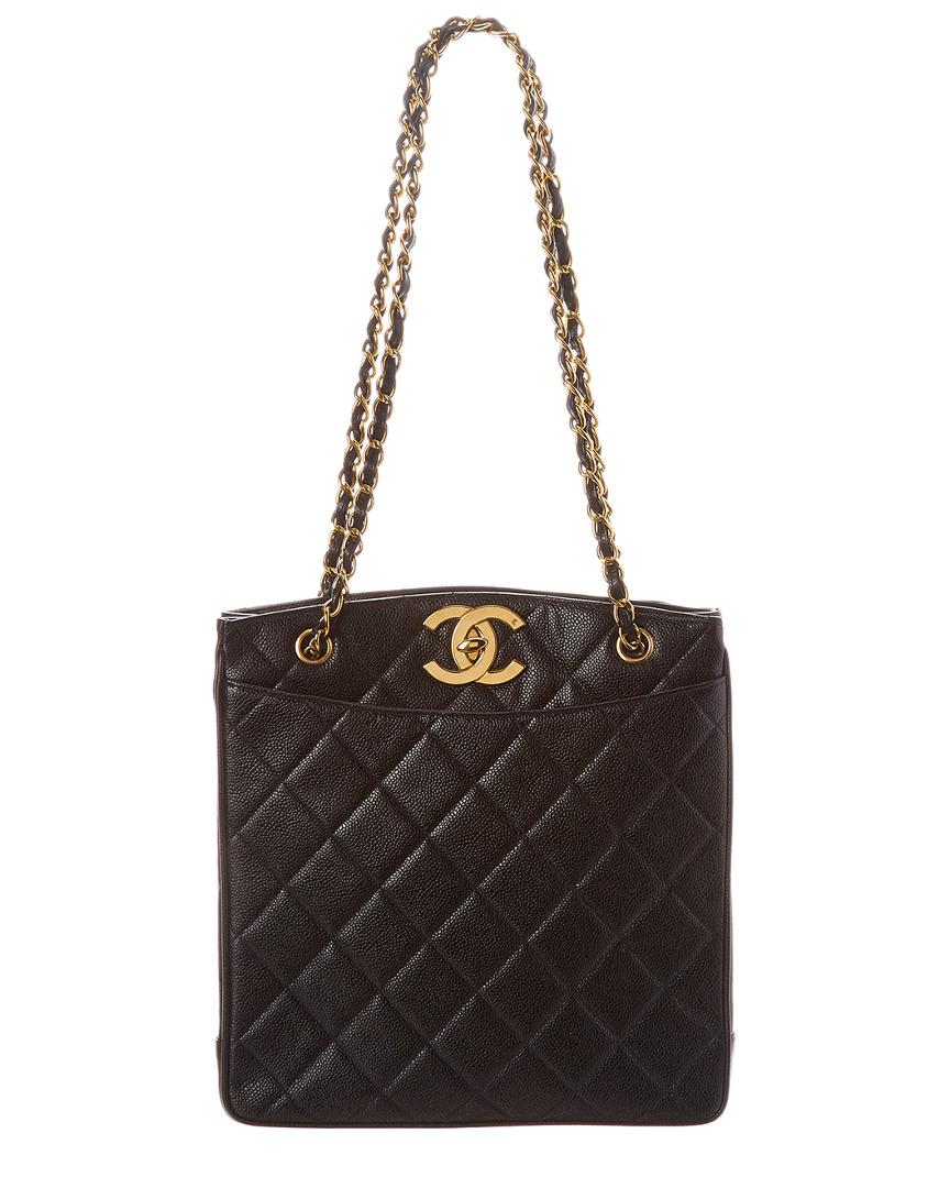 Chanel Black Quilted Caviar Leather Large Cc Turnlock Tote