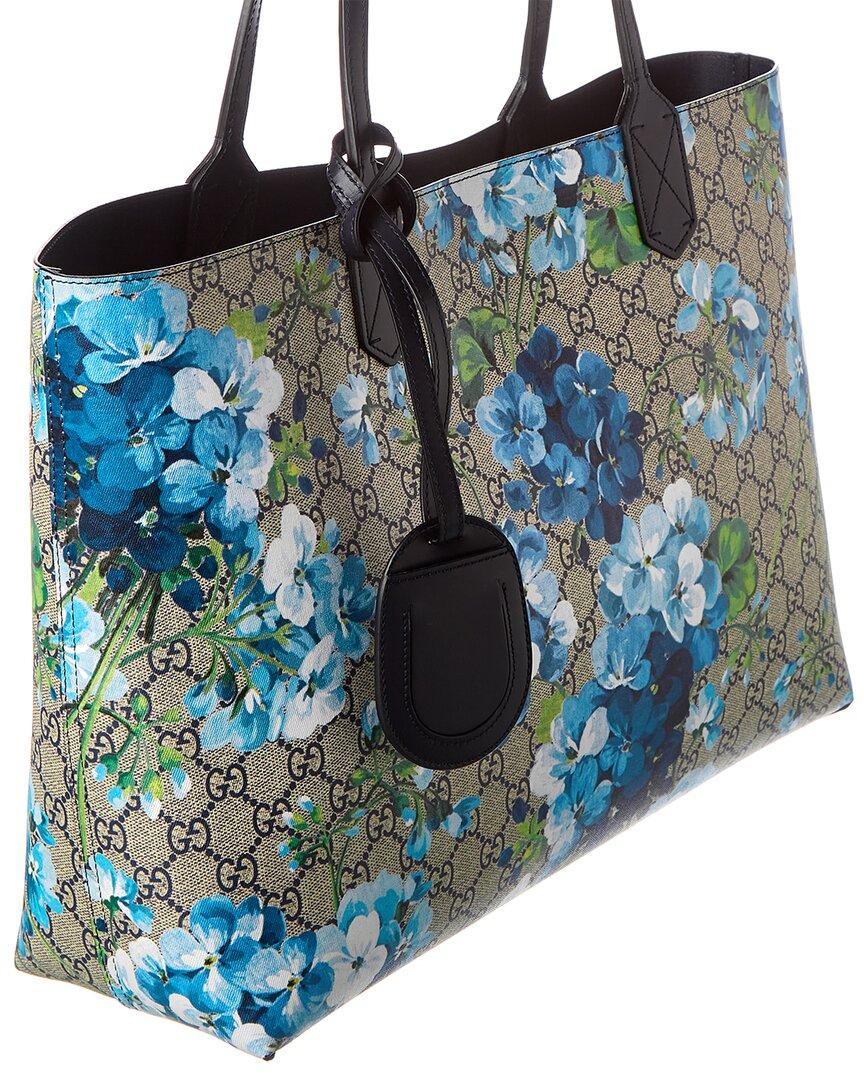 Gucci Reversible GG Blooms Supreme Canvas & Leather Tote in Blue | Lyst UK
