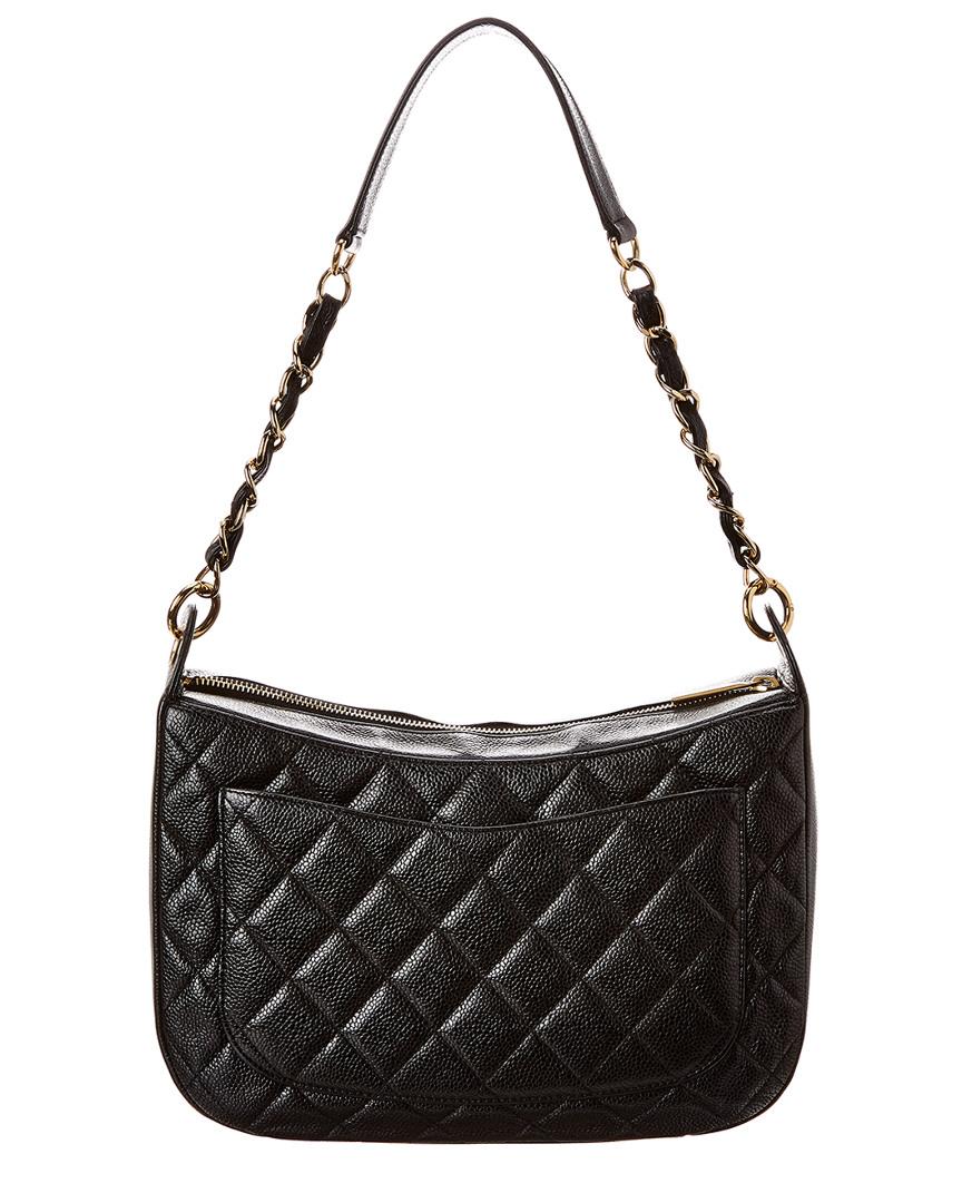 CHANEL Caviar CC Drawstring Shoulder Bag Black 1233286