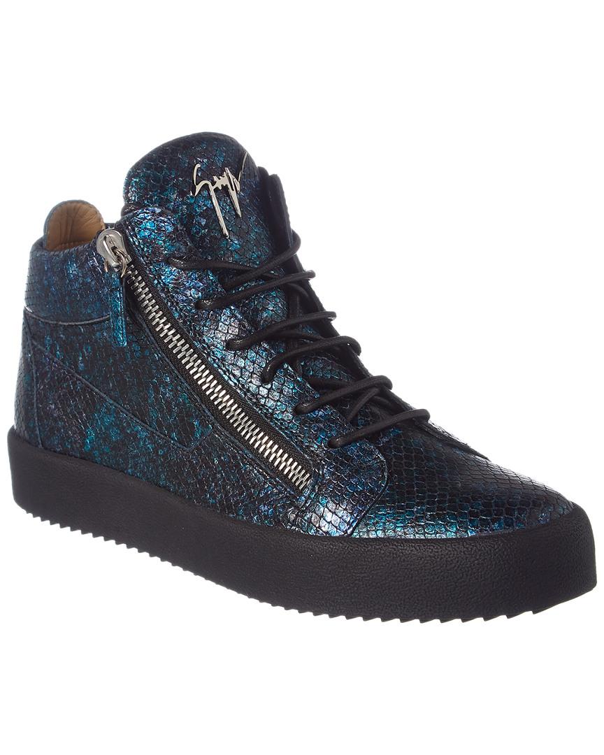 Giuseppe Zanotti Snake Embossed Leather Sneaker in Blue for Men | Lyst