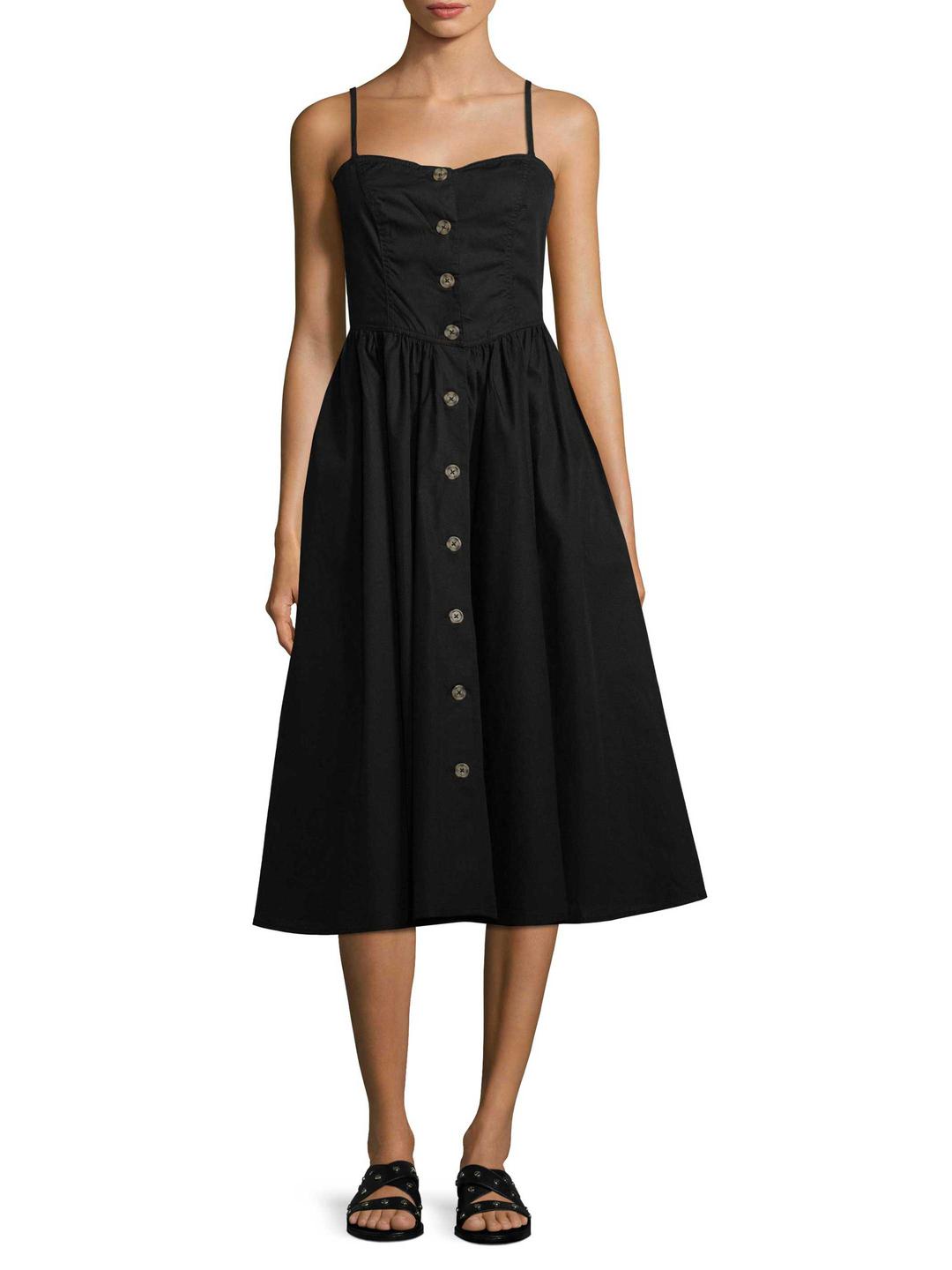 black midi dress buttons