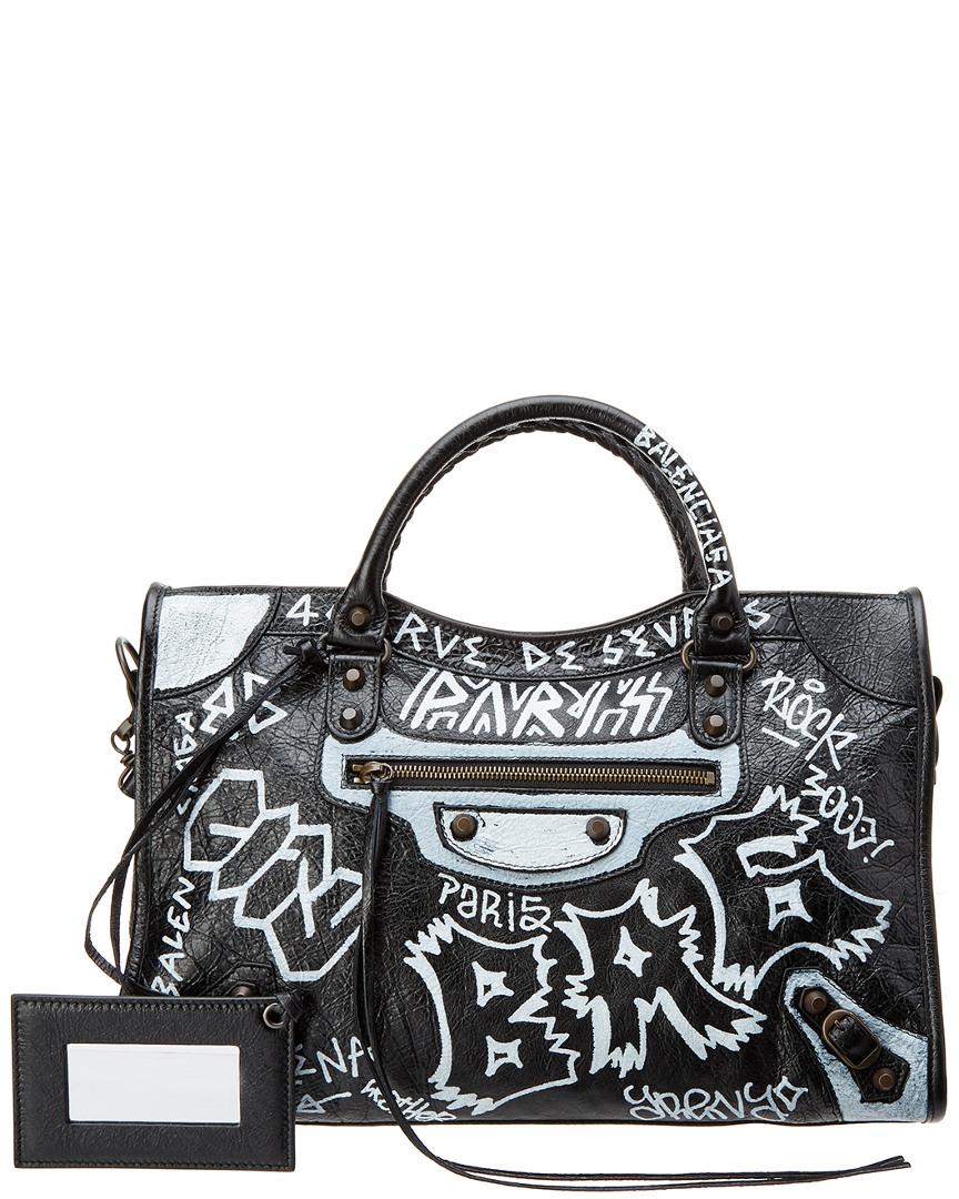 Balenciaga Graffiti Classic City Large Leather Shoulder Bag in Black - Lyst