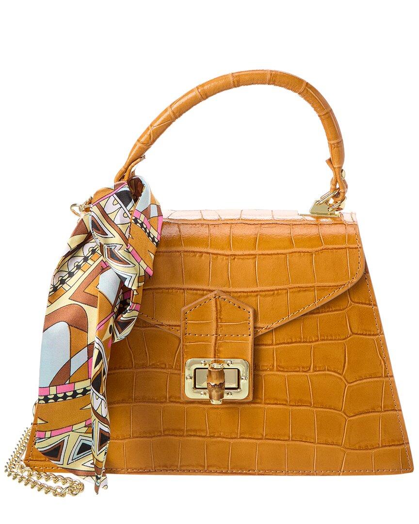 Persaman New York Rita Top Handle Crocembossed Leather Satchel in