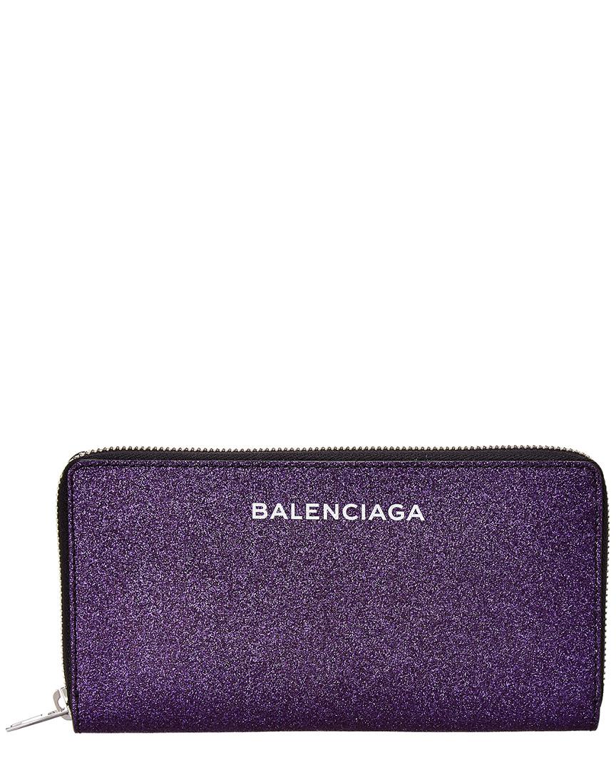 Balenciaga Leather Glitter Essential Continental Zip Around Wallet in  Purple | Lyst
