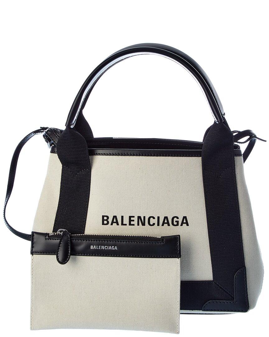 Balenciaga Navy Cabas Xs Canvas & Leather Tote in Black | Lyst