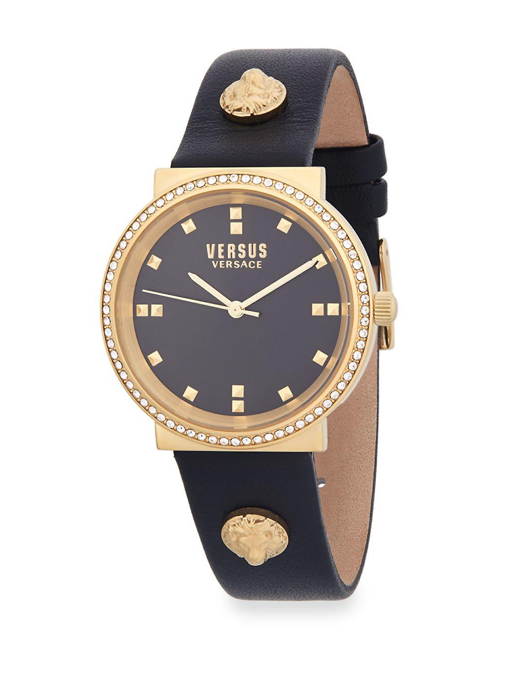 Versace Lion Leather Strap Pave Watch In Black Lyst